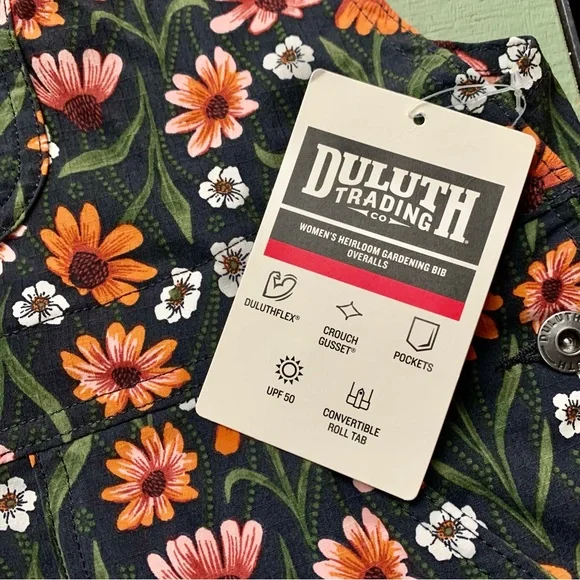 NWT Duluth XXL x29L Heirloom Gardening Bib Overalls Black Cornflowers Farm Bibs - Picture 4 of 6